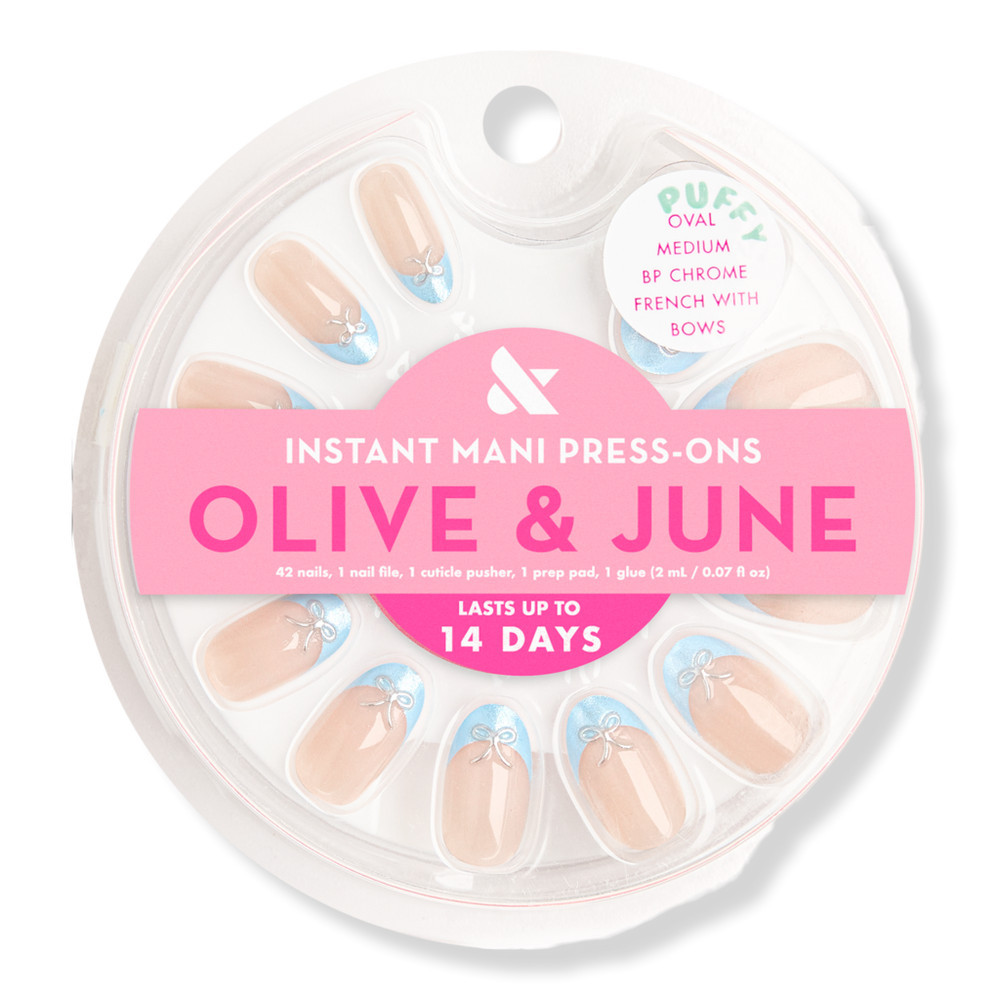 Olive & June Instant Mani Press-On Nails Chrome French Bows | Ulta