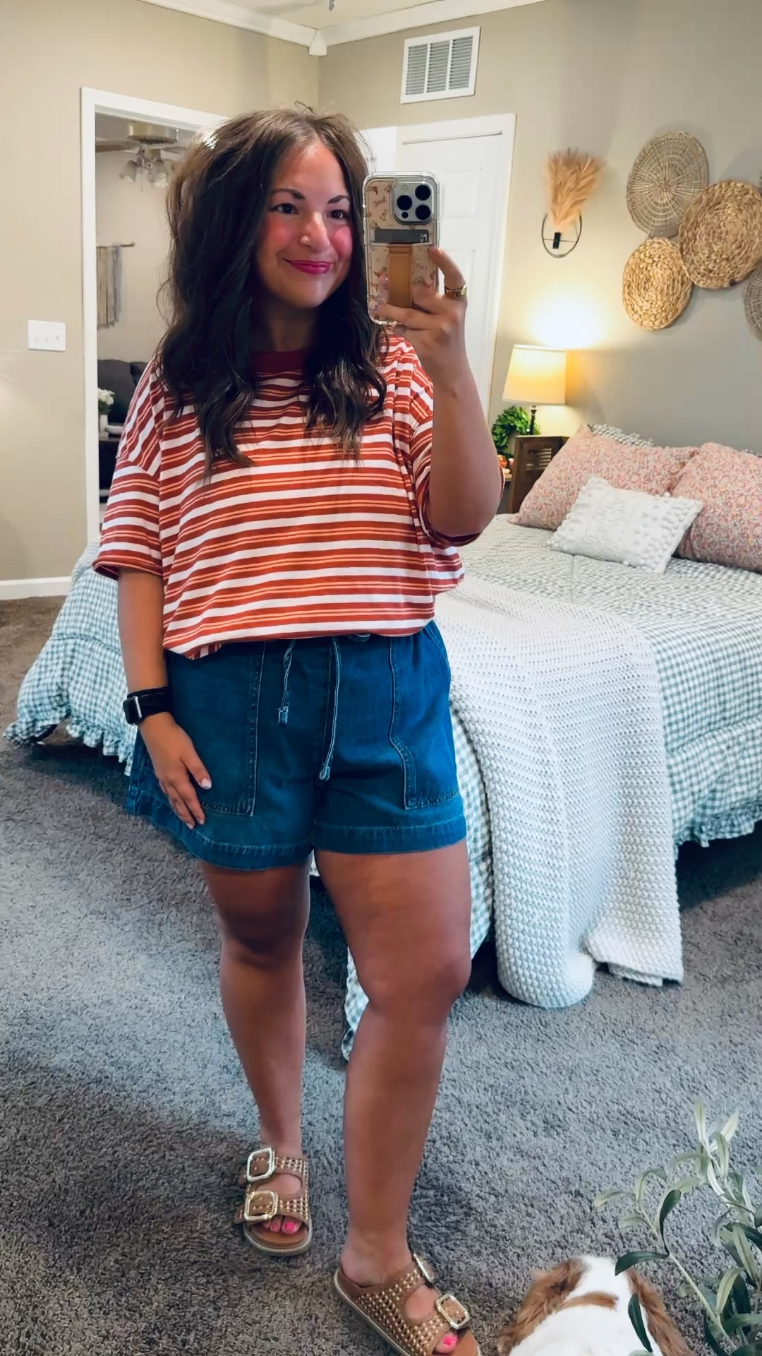 Stripes + denim shorts = my forever summer combo ☀️🤍 Easy, classic, and perfect for everyday wear!

sandals: fit true to size // wearing a 5
shorts: fit true to size // wearing a large
tee: fits oversized // wearing a medium 

 #LTKootd #LTKMidsize