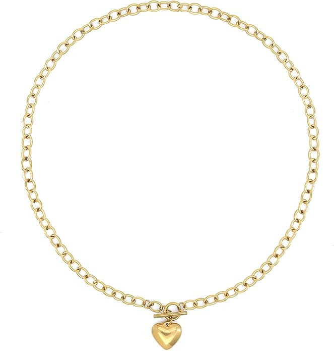 FUTIMELY Gold Heart Chunky Choker Necklaces,14K Gold Punk Puffy Love Thick Chain Pendant Necklace... | Amazon (US)