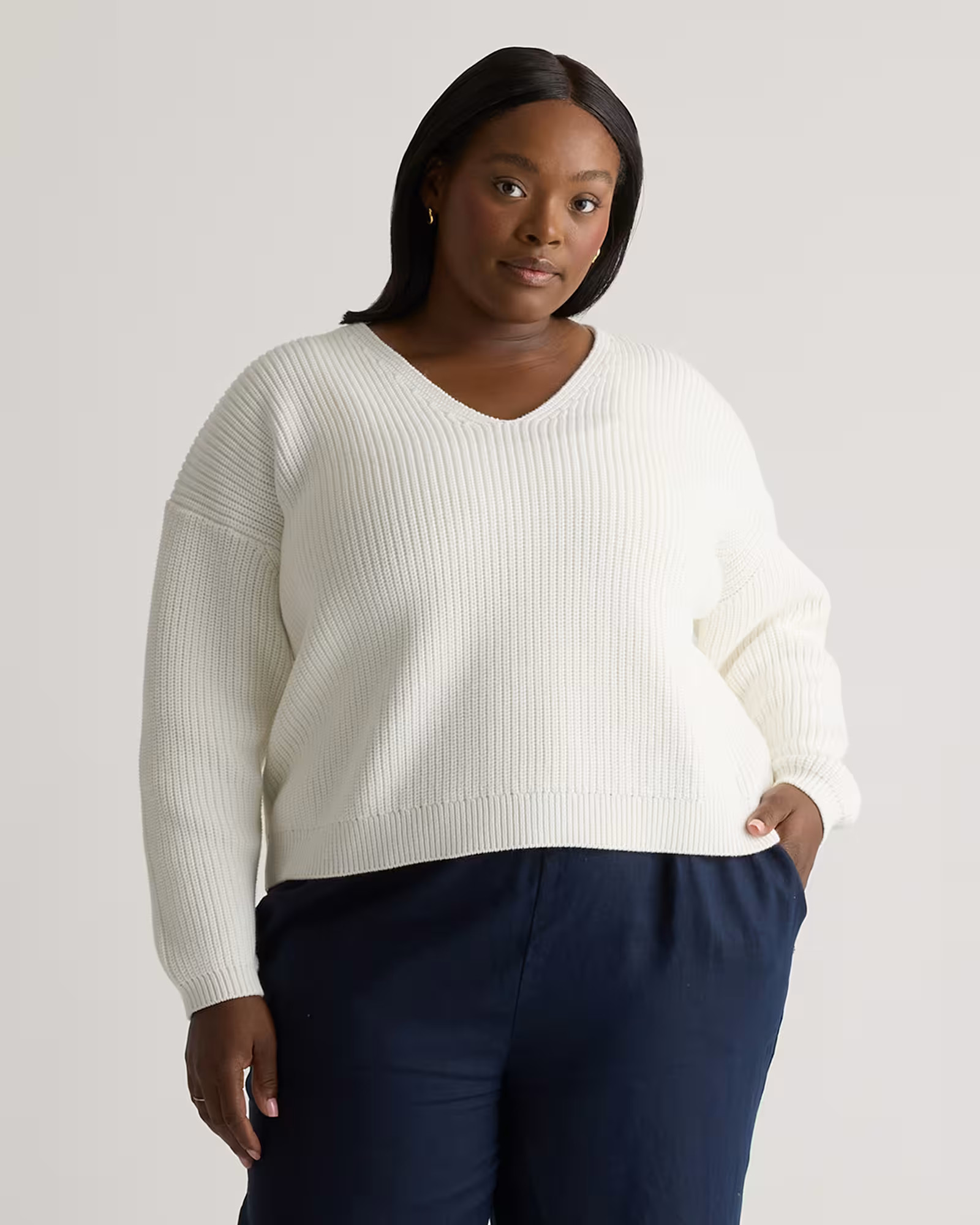 100% Organic Cotton Fisherman V-Neck Sweater | Quince