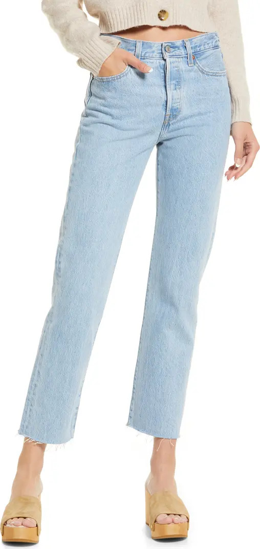 Wedgie High Waist Raw Hem Crop Straight Leg Jeans | Nordstrom