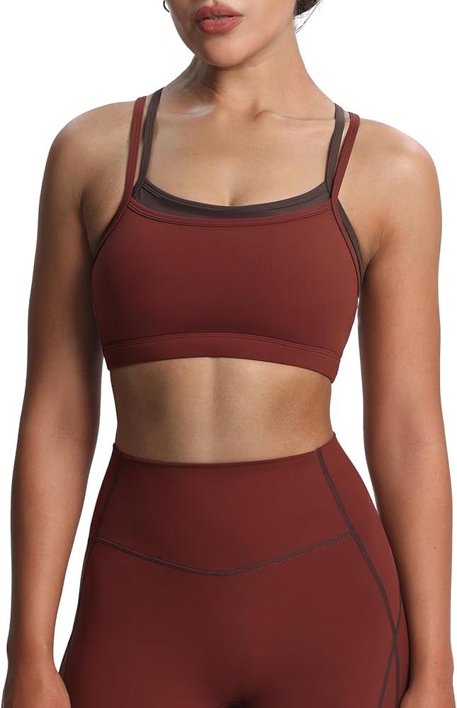Aoxjox Women's Workout Sports Bras Takes Two Bra High Impact Training Fitness Running Yoga Crop T... | Amazon (US)
