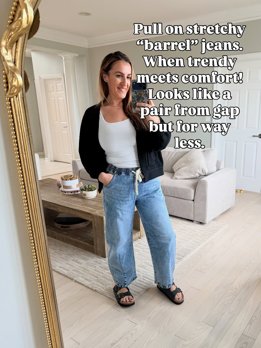 Wearing a size medium and 8 in all. Love this look. If you haven't been converted to the barrel yet, it's time to give it a try.  They are surprisingly flattering and this pair is so comfortable.  


#casualchicoutfit #momstyle #casualstyle 

 #LTKootd #LTKOver40 #LTKMidsize
