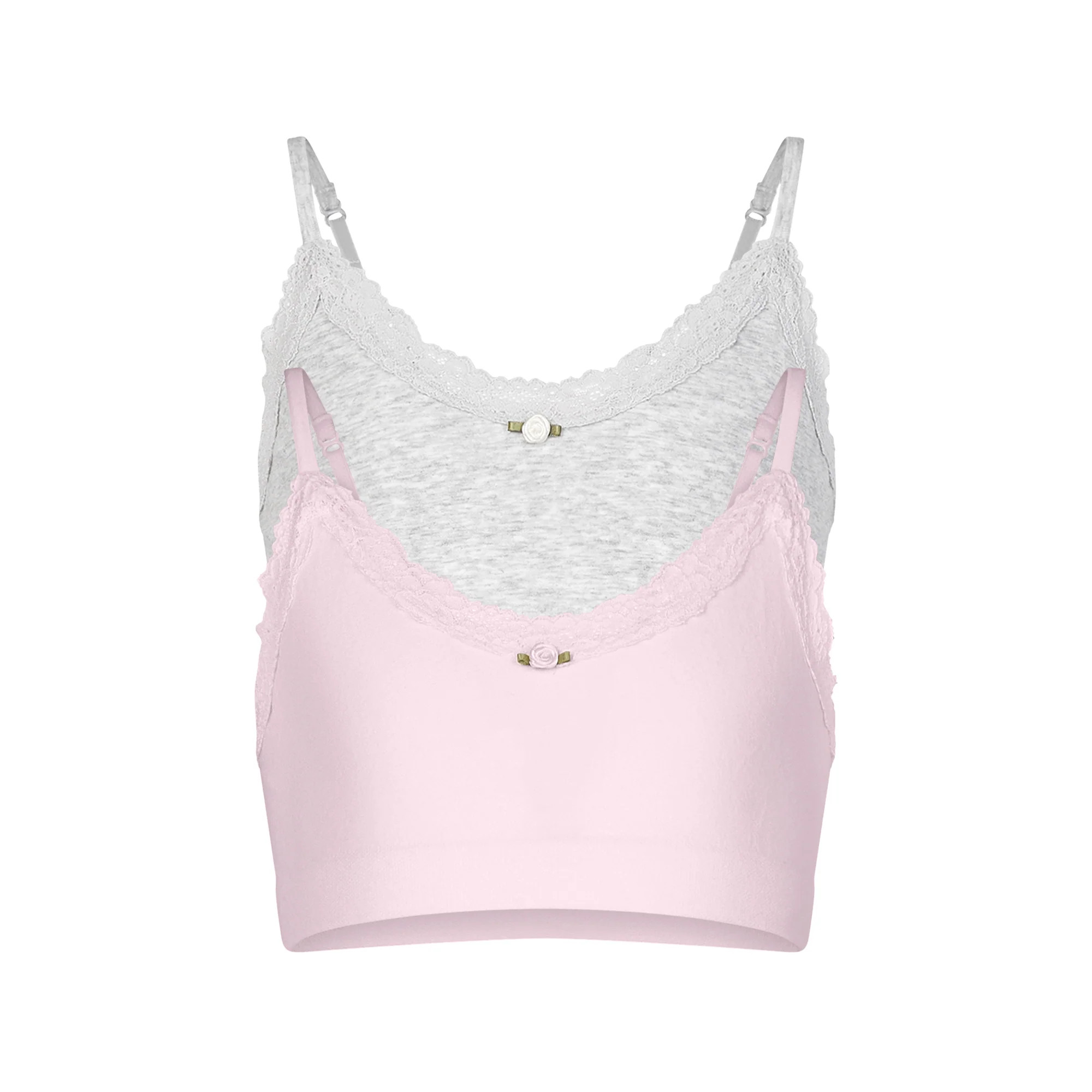 COTTON SEAMLESS JUNIORS LACE SCOOP BRALETTE 2-PACK | CHERRY BLOSSOM AND LIGHT HEATHER GREY | SKIM... | SKIMS (US)