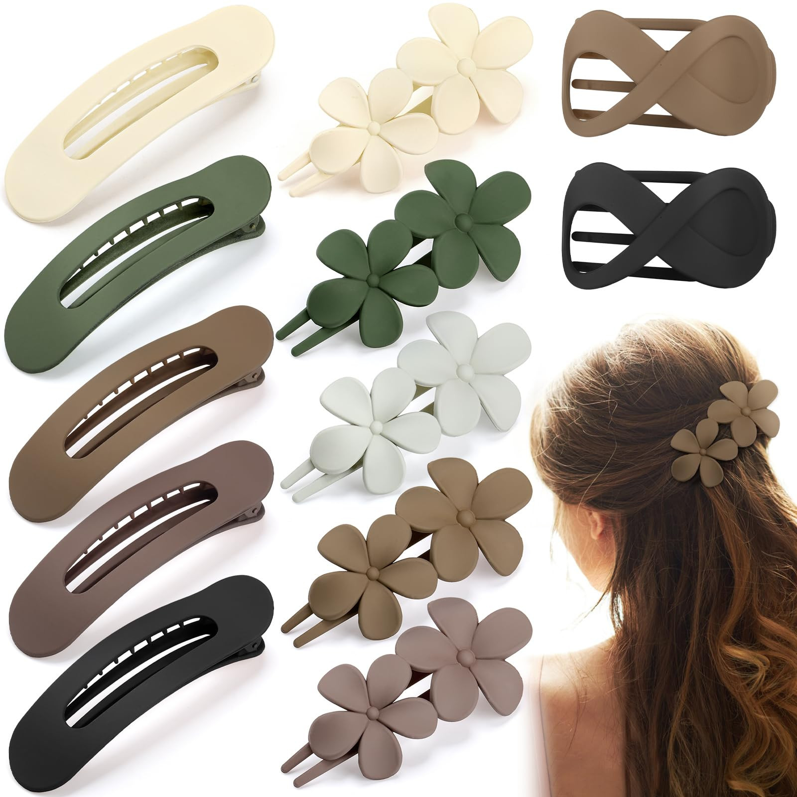 12 Pcs Flat Hair Clips for Women, French Concord Flat Claw Clips for Women, 3 Styles Matte Hair C... | Amazon (US)