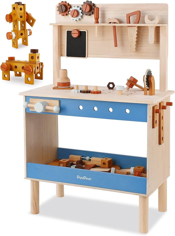 PairPear Kids Tool Bench,Wooden Toys Child Workbench with Toy Hammer and Construction Tools,Toddl... | Amazon (US)