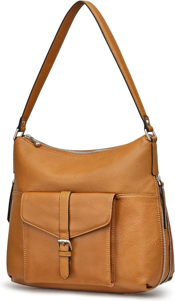 S-ZONE Women Genuine Leather Hobo Shoulder Purse and Handbags Top Handle Ladies Bag with Front Pocke | Amazon (US)