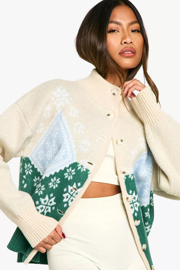 Premium Fairisle Snowflake Knitted Cardigan | boohoo (US & Canada)