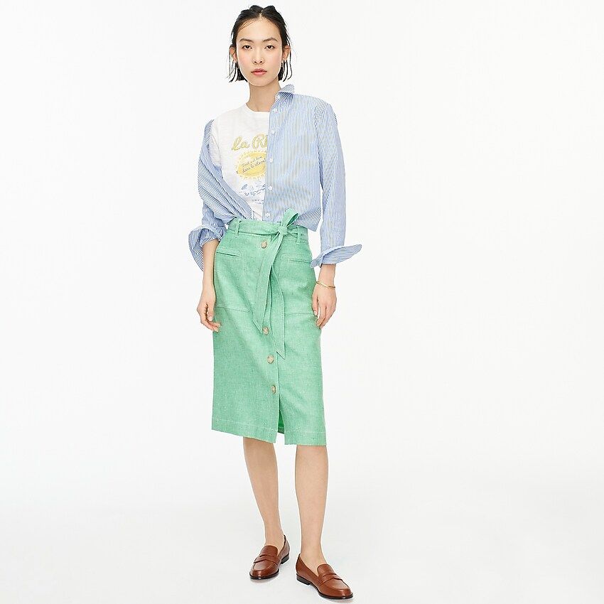 Button-front skirt in stretch linen | J.Crew US