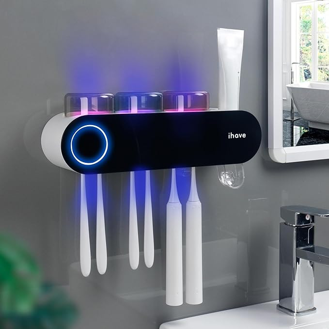 iHave Wall Mounted Electric Toothbrush Holders with 3 Cups, UV Sanitizer, Toothpaste Dispenser, S... | Amazon (US)