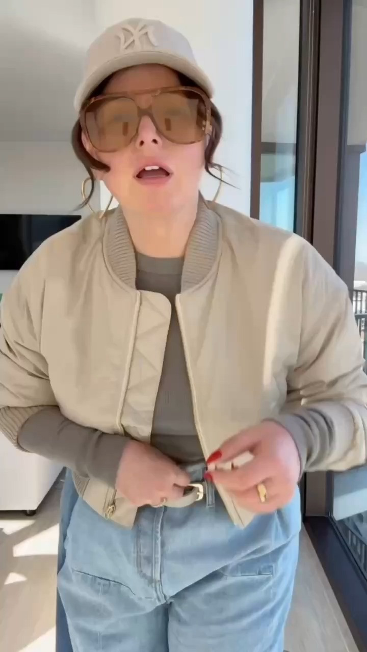 Oversized ultra wide leg patchwork jeans are as expected oversized. I’m wearing the small/medium and will have to wear a 4” heel or have them hemmed. I sized down in the bomber jacket for a more cropped fit.  

 #LTKgrwm #LTKootd #LTKSeasonal