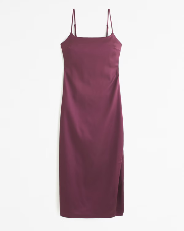Stretch Satin Column Midi Dress | Abercrombie & Fitch (US)