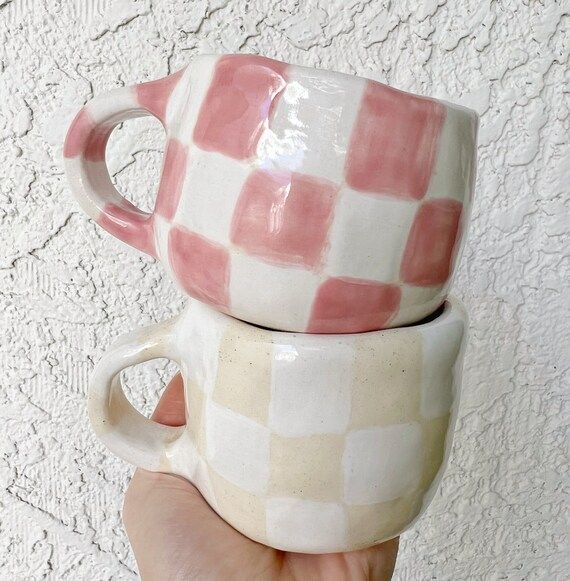 Aesthetic Handmade Checkered Mug | Etsy (US)