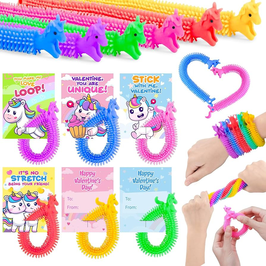 28Pack Valentines Cards for Kids Classroom Unicorn Stretchy Strings Valentines Day Gifts for Kids... | Amazon (US)