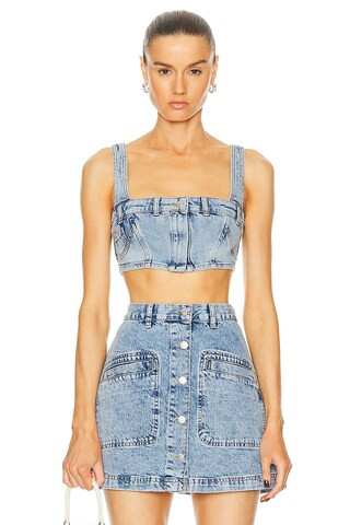 Moschino Jeans Cropped Tank Top in Blue | FWRD 