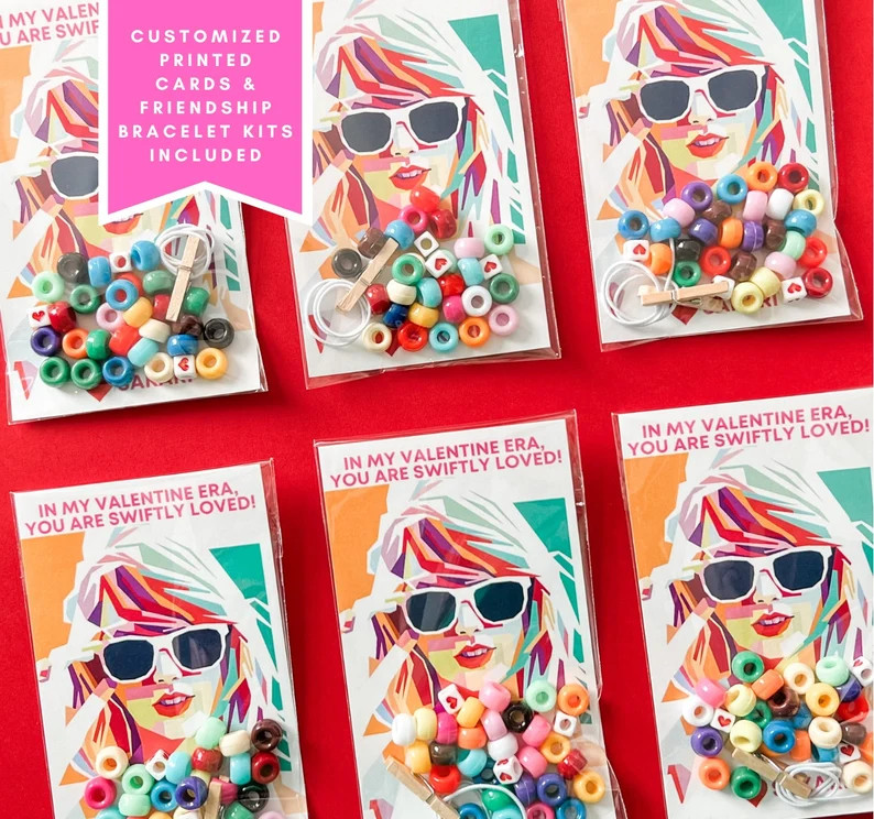 Set of 12 Valentine Era Valentine Cards and Friendship Bracelet Kit Rainbowprinted Valentinesnon ... | Etsy (US)