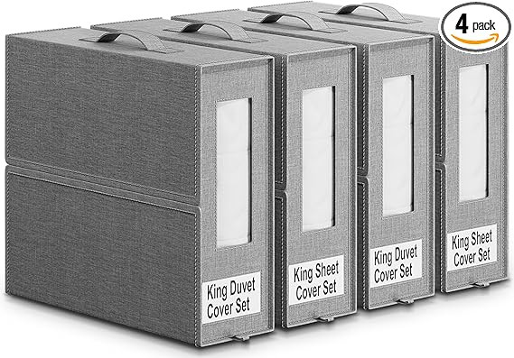 Bed Sheet Organizer Storage Bins for Closet, 4 PCS Collapsible Bedsheet Container Cube, Linen Clo... | Amazon (US)