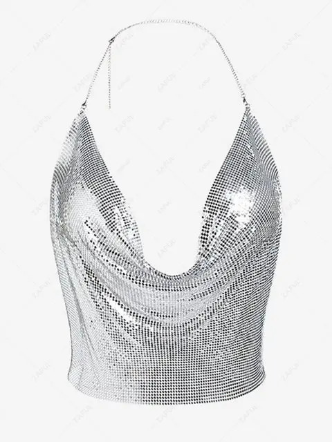 90s Rhinestones Sparkle Chainmail Party Top | ZAFUL (Global)