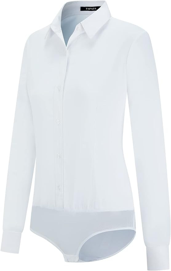Tapata Womens Bodysuit Blouse Button Down One-Piece Long Sleeve Solid Office Work Shirt Casual To... | Amazon (US)