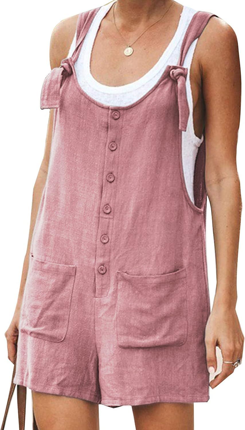 Yeokou Women's Casual Summer Cotton Linen Rompers Overalls Jumpsuit Shorts | Amazon (US)