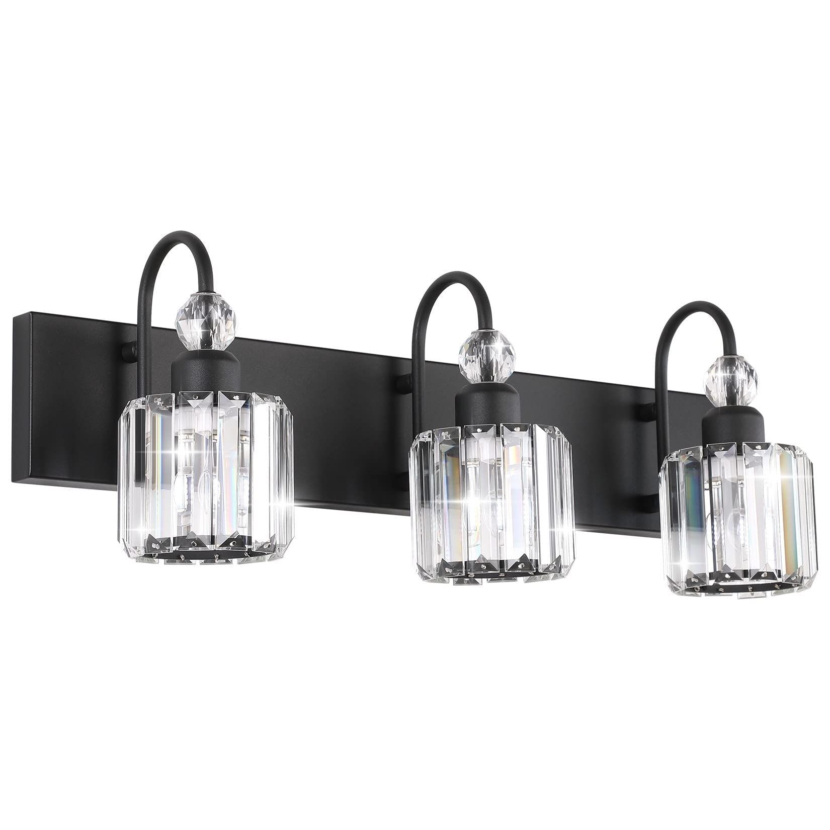 Ralbay Modern Crystal Vanity Light 3-Lights Modern Crystal Vanity Lights for Bathroom Matte Black Cr | Amazon (US)