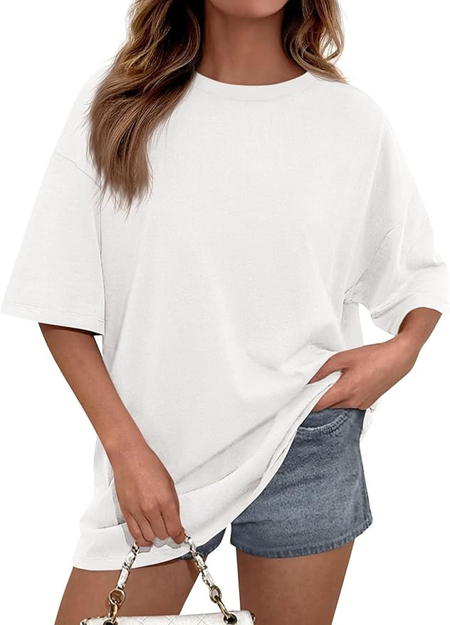 PRETTYGARDEN Womens 2026 Spring Going Out Tops Casual Short Sleeve Crewneck Loose Fit Basic Overs... | Amazon (US)