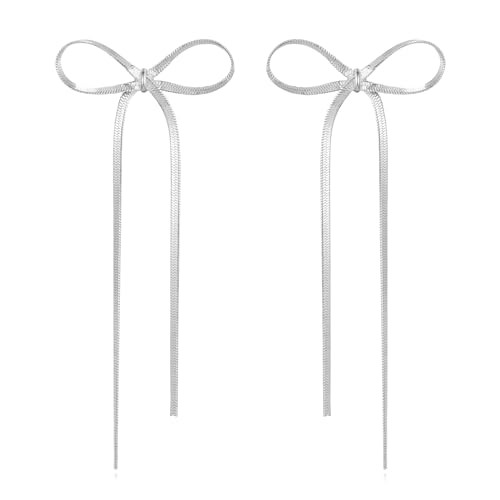 Gold Silver Bow Drop Earrings for Women Long Tassel Chain Bow Earrings Ribbon Bowknot Dangle Earr... | Amazon (US)