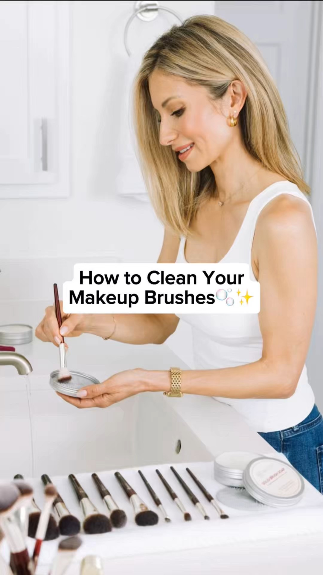 How to Wash Your Makeup Brushes (The Right Way!)

🧼 This is the RIGHT WAY to clean your makeup brushes! Dirty brushes = breakouts, streaky makeup, and damaged bristles… we want to avoid that.
Here’s how I do it:
STEP 1: Start with warm water, not hot! Hot water can loosen the glue that holds your brush together. You just want it warm enough to break up makeup.
STEP 2: Wet the bristles only. Always point the brush down so water doesn’t seep into the base. Don’t soak the whole brush, just the fibers!
STEP 3: Take your brush cleanser, liquid or solid, and swirl the brush gently in your palm. You’ll start to see all that product come out. Rinse and repeat until the water runs clear.
STEP 4: Gently squeeze out the extra water, reshape the brush, and lay it flat on a towel to dry. Let it dry completely before standing it up. This helps prevent shedding!

🧽✨ I wash my brushes every 1–2 weeks to keep them soft, fresh, and performing their best. Trust me, your skin and makeup will thank you!

#LTKBeauty