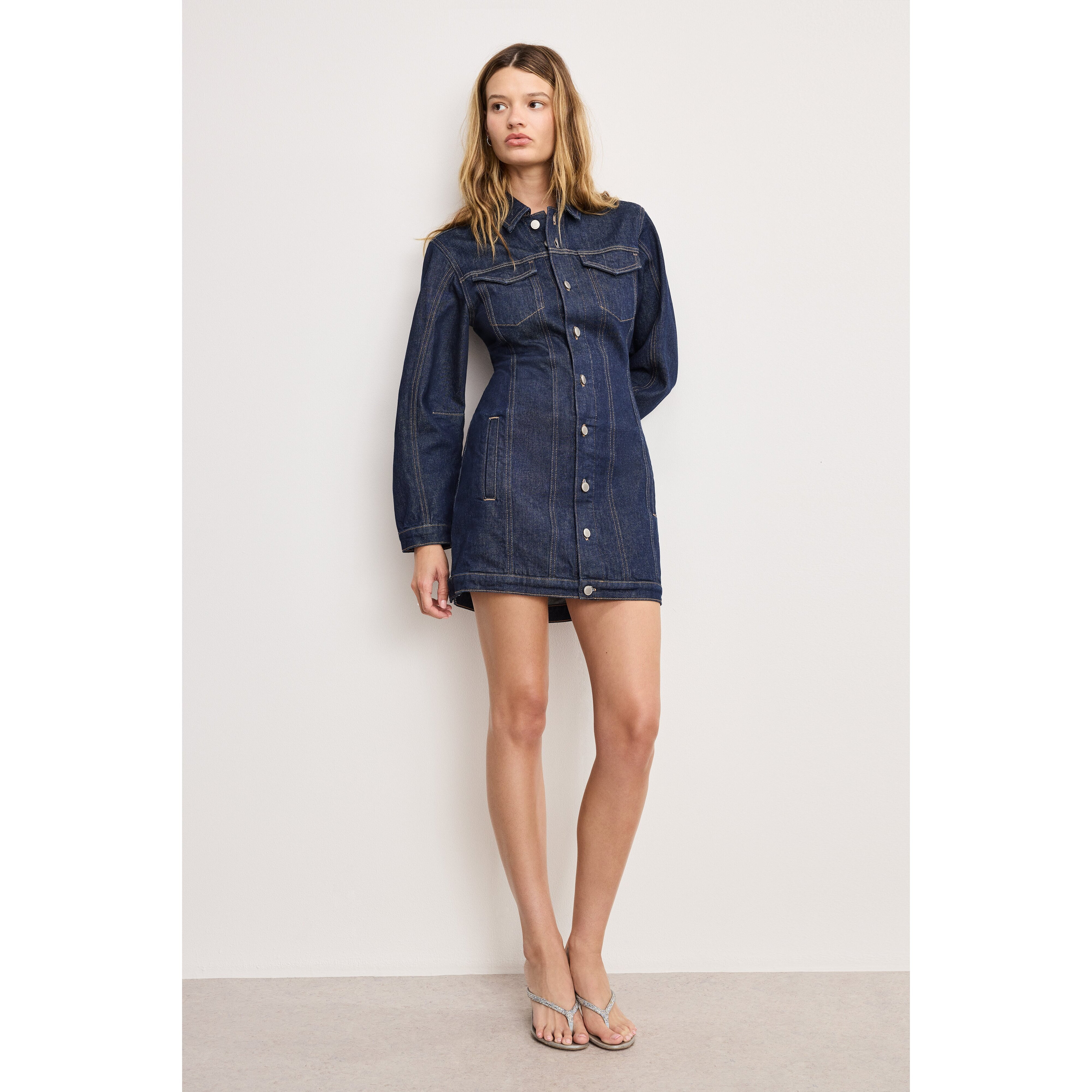 Women's Barrel long Sleeve Shirt Mini Dress | Indigo, 82 Size Small | Good American by Khlo� Kardashian | Good American