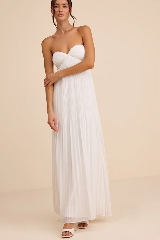 Remley White Pleated Strapless Maxi Dress | Lulus