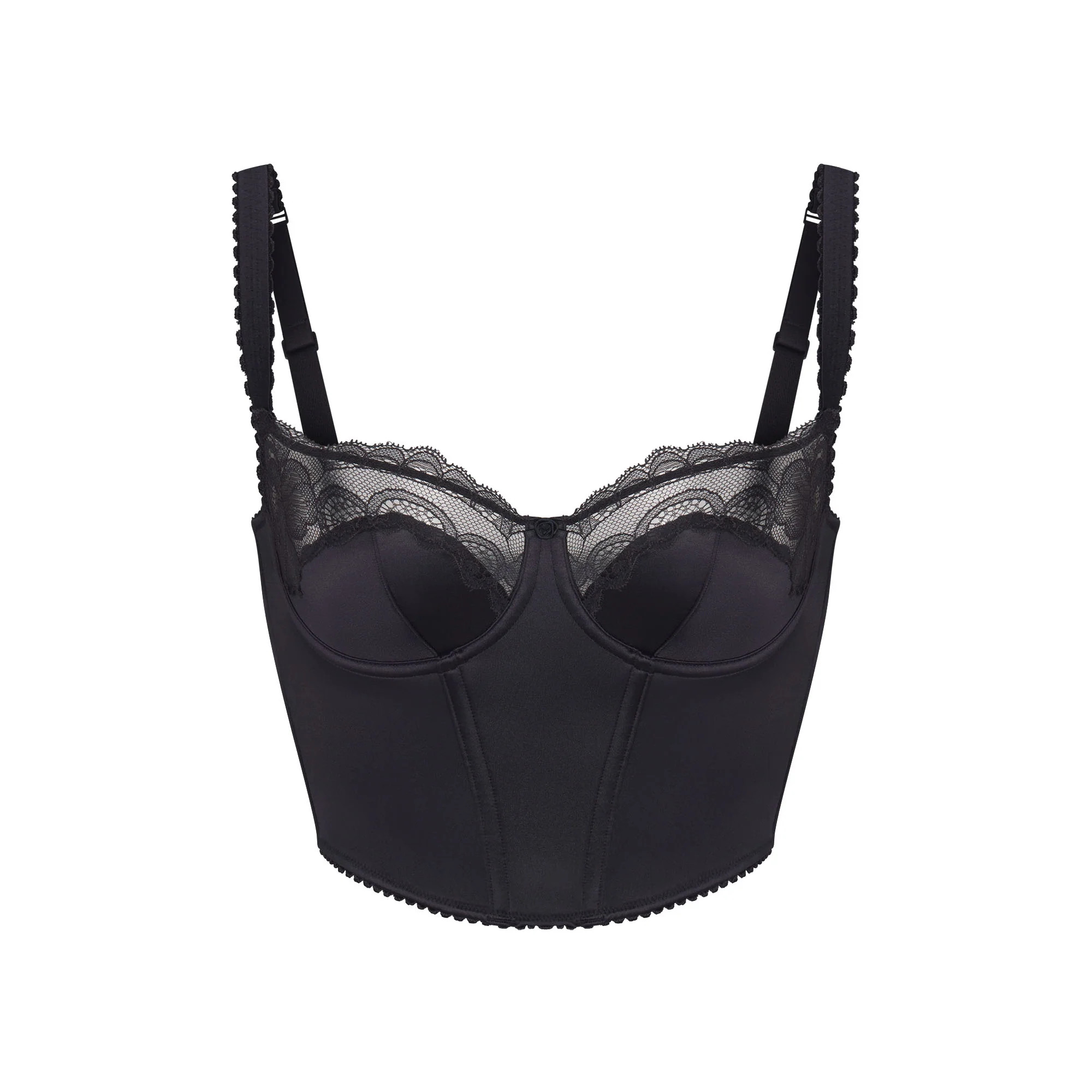STRETCH SATIN LACE CROPPED CORSET | ONYX | SKIMS (US)