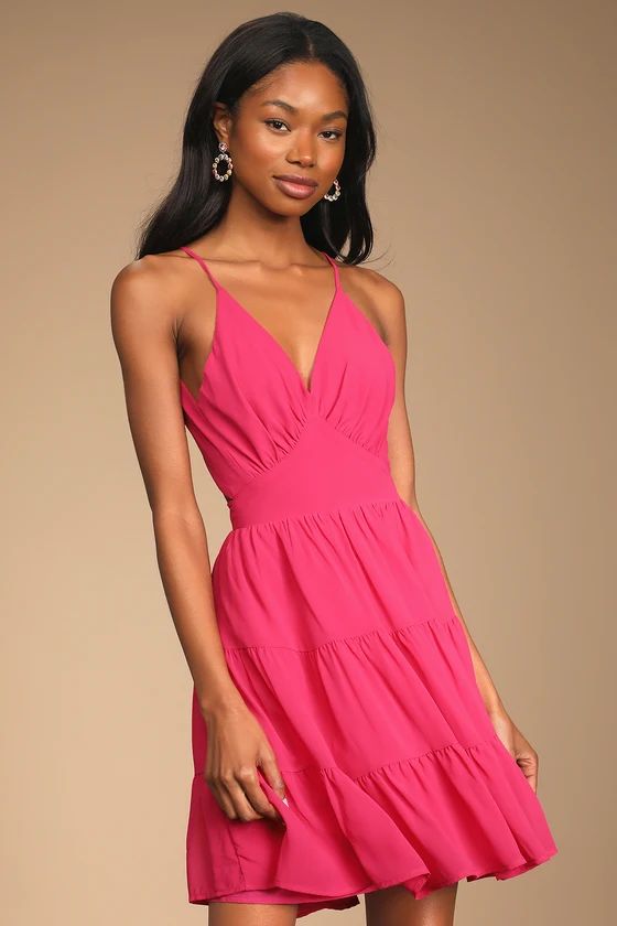 Being Your Sweetheart Magenta Tie-Back Tiered Midi Dress | Lulus (US)