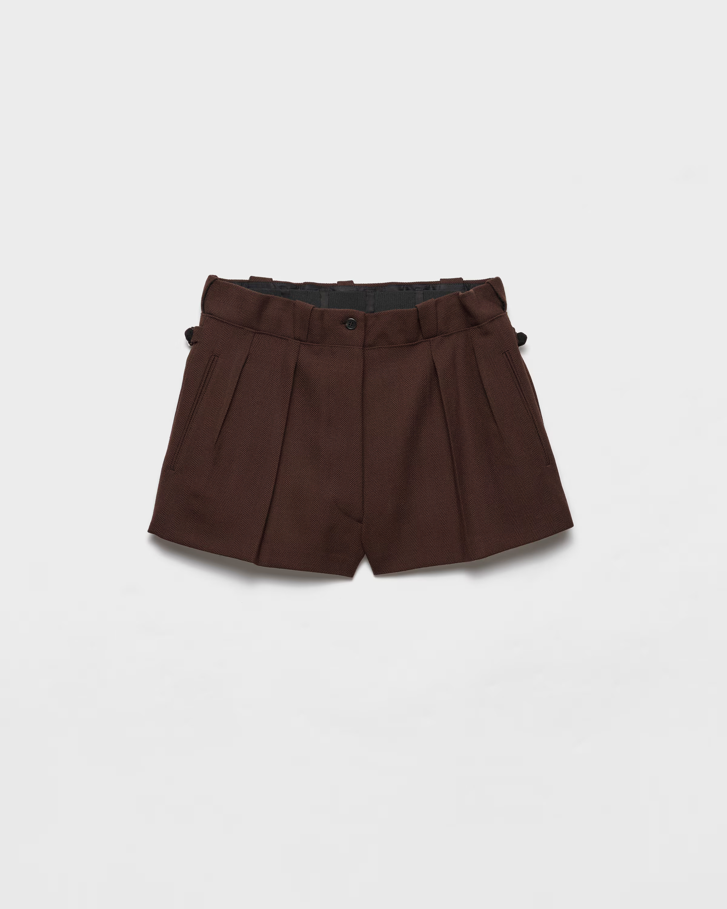 Ebony Chevron Wool Shorts | PRADA | Prada UK
