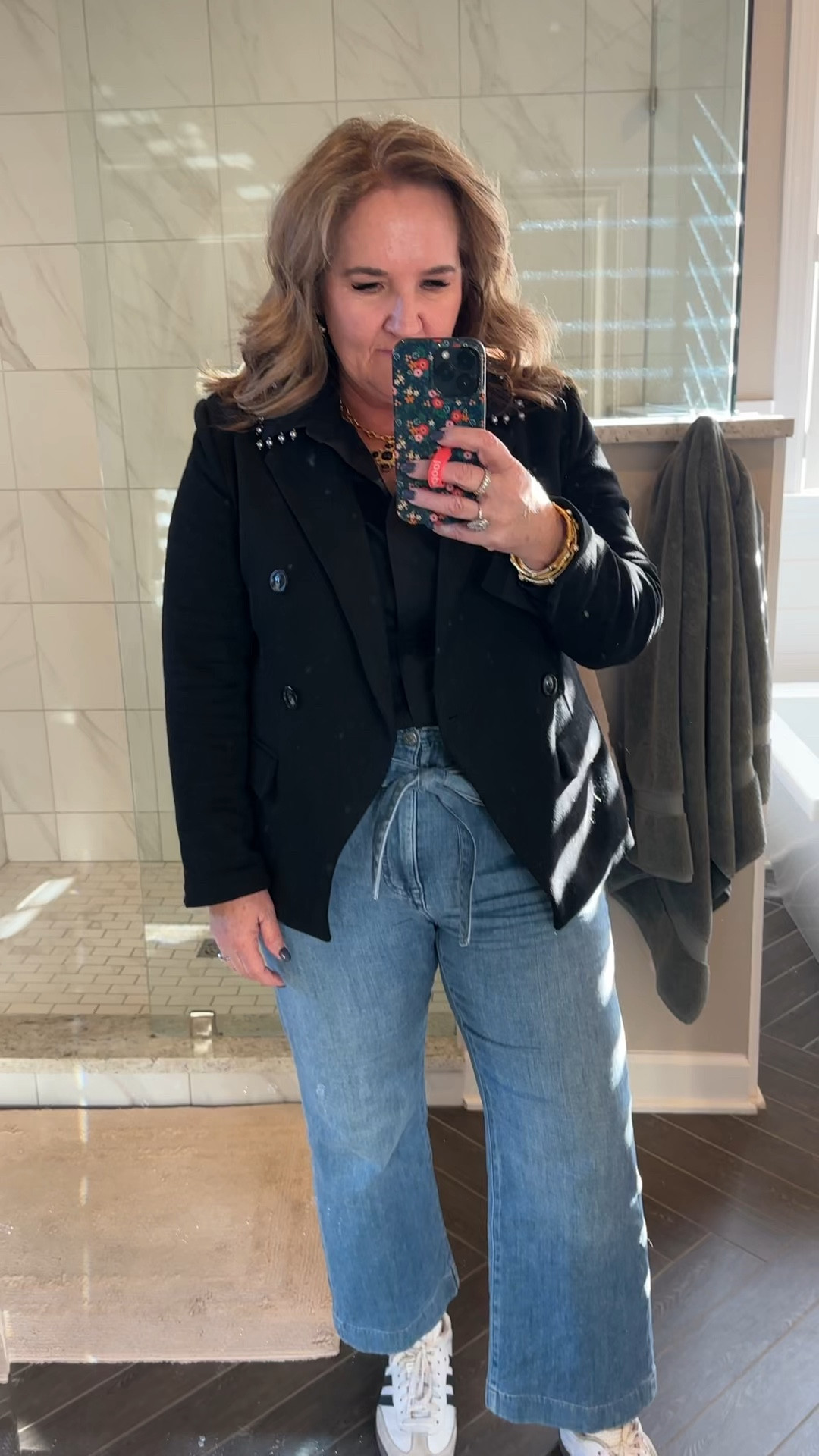 Outfit formula. Jeans, tee and blazer. 
Jeans size 31
Blazer size XL 10% off code NANETTE10

Business casual JCREW Gibson look sambas 

#LTKworkwear #LTKover40 #LTKmidsize