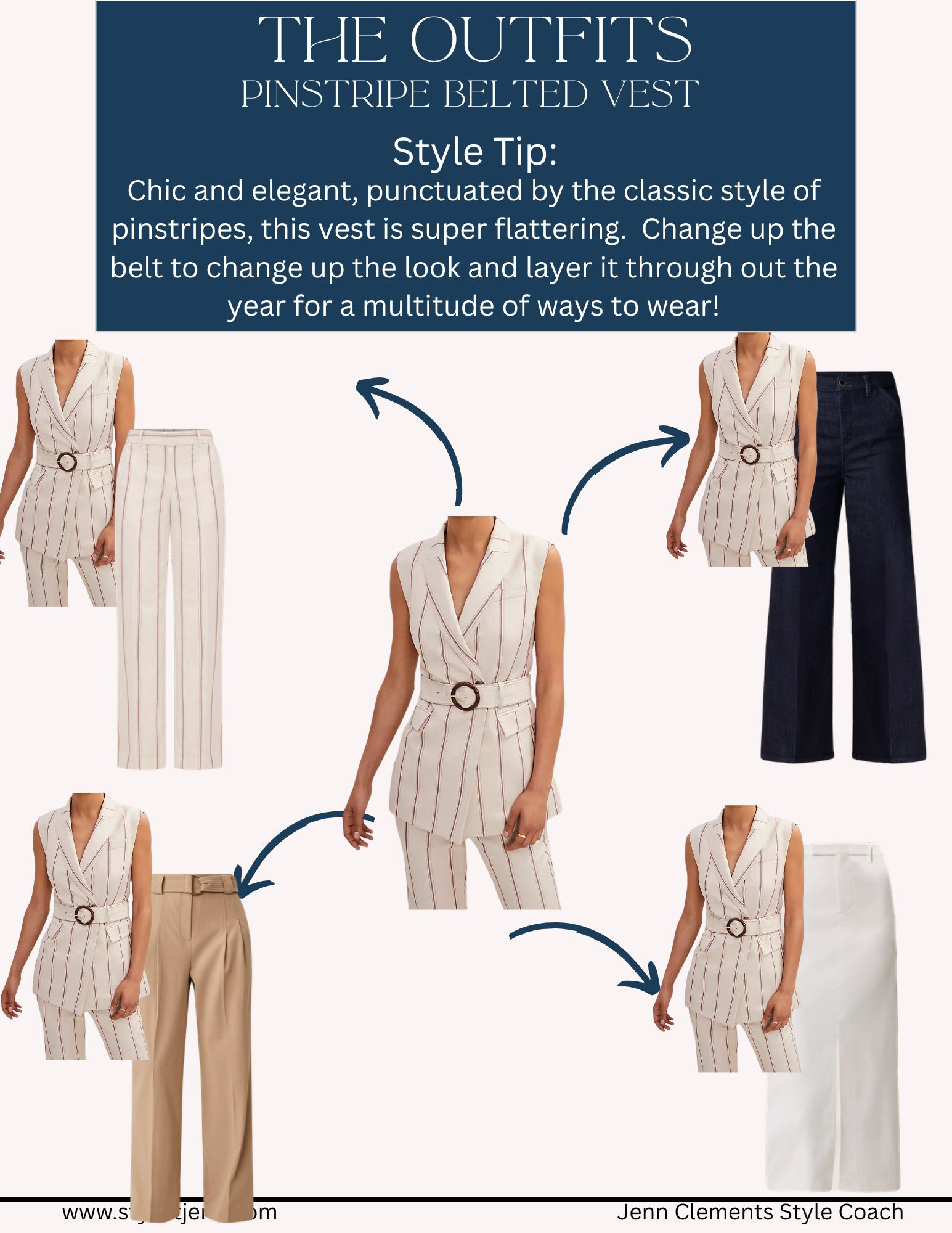 Pinstripe Belted Vest

This striped vest is the true MVP. Pair it with matching pants or swap in denim, wide-leg tan trousers, or a crisp white skirt. See 5 outfit formulas inside this week's free lookbook. 

 #LTKSeasonal #LTKOver40 #LTKWorkwear