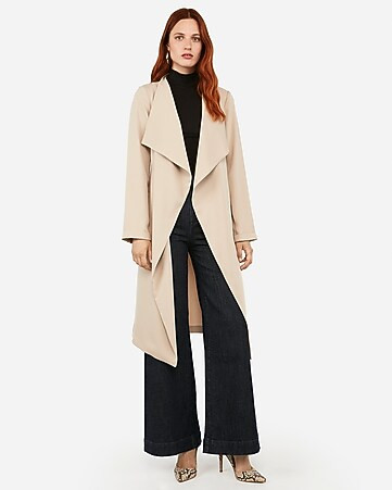 flyaway tie front satin trench coat | Express