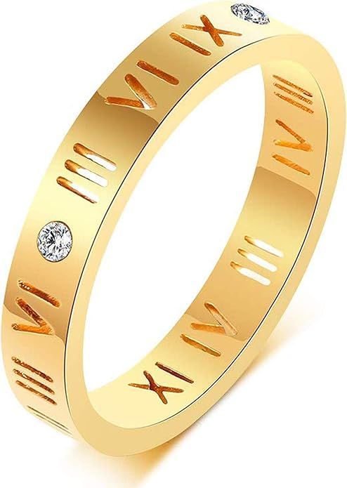 Nanafast Openwork Roman Numerals Ring for Women Girls of Stainless Steel & CZ Setting Silver/Rose... | Amazon (US)