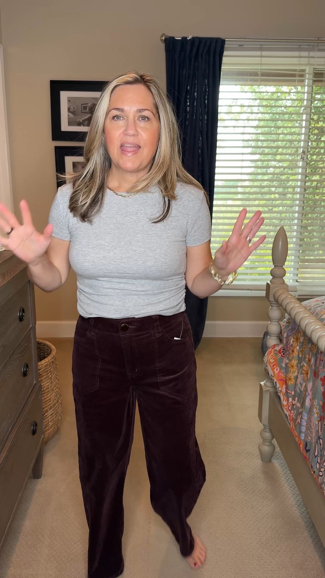 I had to share these beautiful whale cords as soon as I put them on. They are just as cute as they are comfortable.  Stay tuned for part two to show the finished look that I styled quickly with them. 