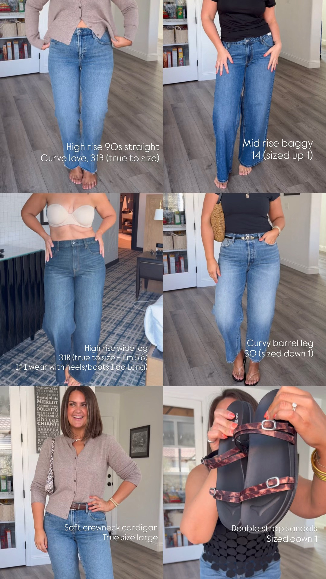 Curvy love high rise 90s straight, 31R
Mid rise baggy, 14 (sized up 1)
High rise wide leg, 31R
Curvy barrel leg, 30 (sized down 1)
Cardigan, large
Sandals, sized down 1

Closet staples, size 12, midsize, curvy jeans, fall fashion, easy outfits, elevated basics @abercrombie @Madewell @Walmart

#LTKootd #LTKSaleAlert #LTKMidsize