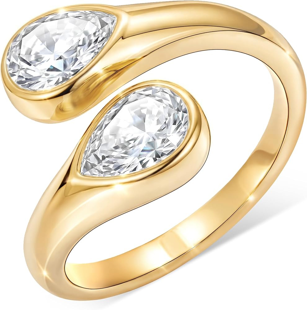 Non Tarnish Wedding Band Rings for Women Men, Gold/Silver Plated Stainless Steel, Adjustable Thum... | Amazon (US)