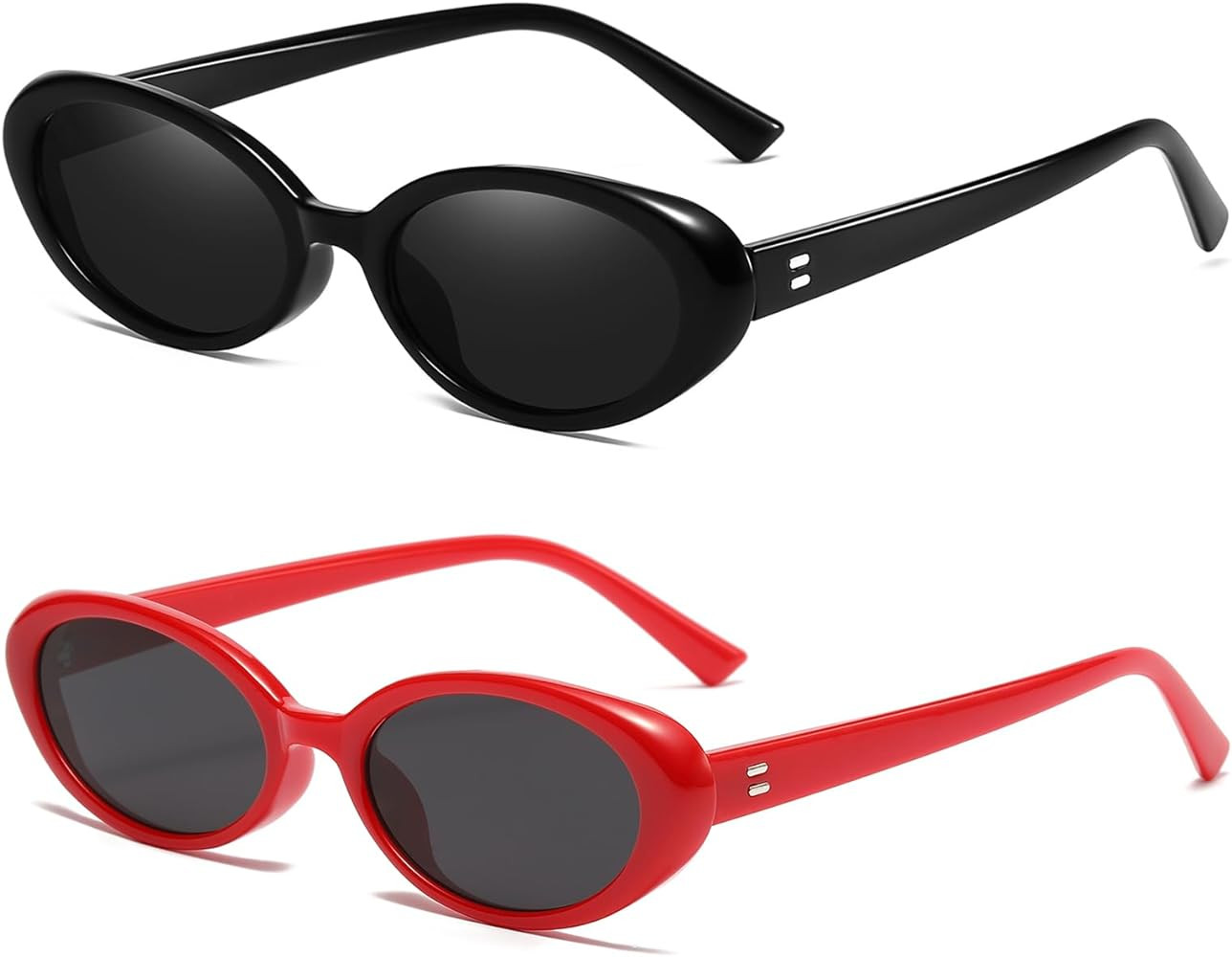Retro Oval Sunglasses for Women Men Fashion Small Oval Sunglasses 90s Vintage Shades | Amazon (US)