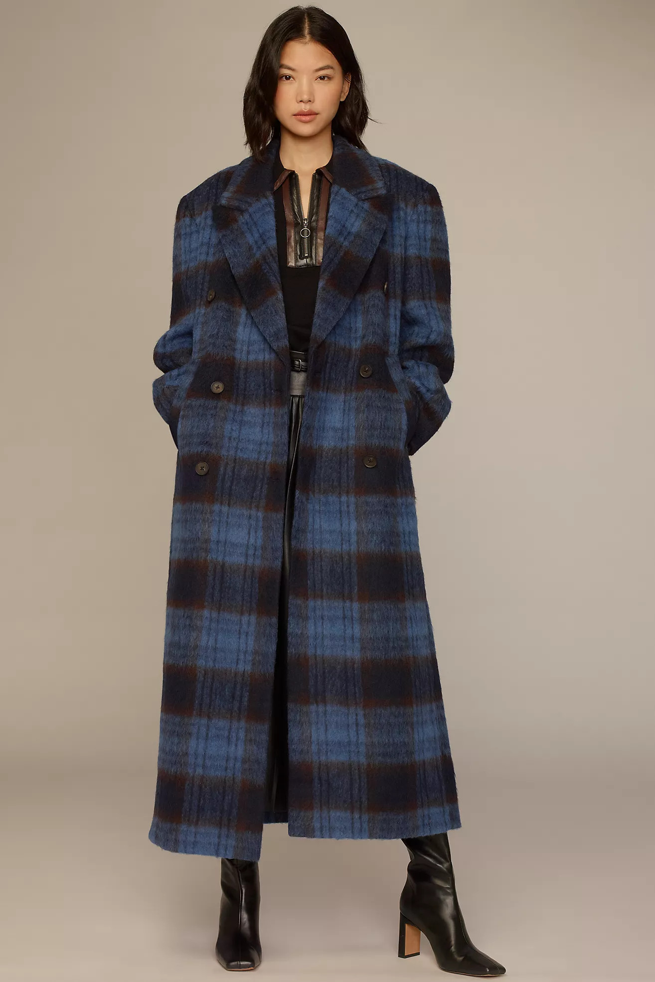 By Anthropologie Checked Long Coat | Anthropologie (US)