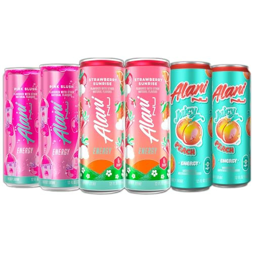 New Alani Energy Drinks Strawberry Sunrise, Pink Slush, Juicy Peach Flavors Variety Pack Sugar-Free, Low-Calorie, 200mg Caffeine, Energy Boost Drink 12 fl oz (Pack of 6) | Amazon (US)
