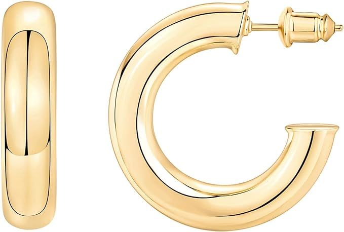 PAVOI 14K Gold Colored Extra Chunky 6.5mm Lightweight Open Hoops | Gold Hoop Earrings for Women | Amazon (US)