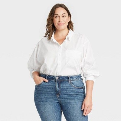 Women's Plus Size Long Sleeve Button-Down Oversized Tunic - Ava & Viv™ | Target