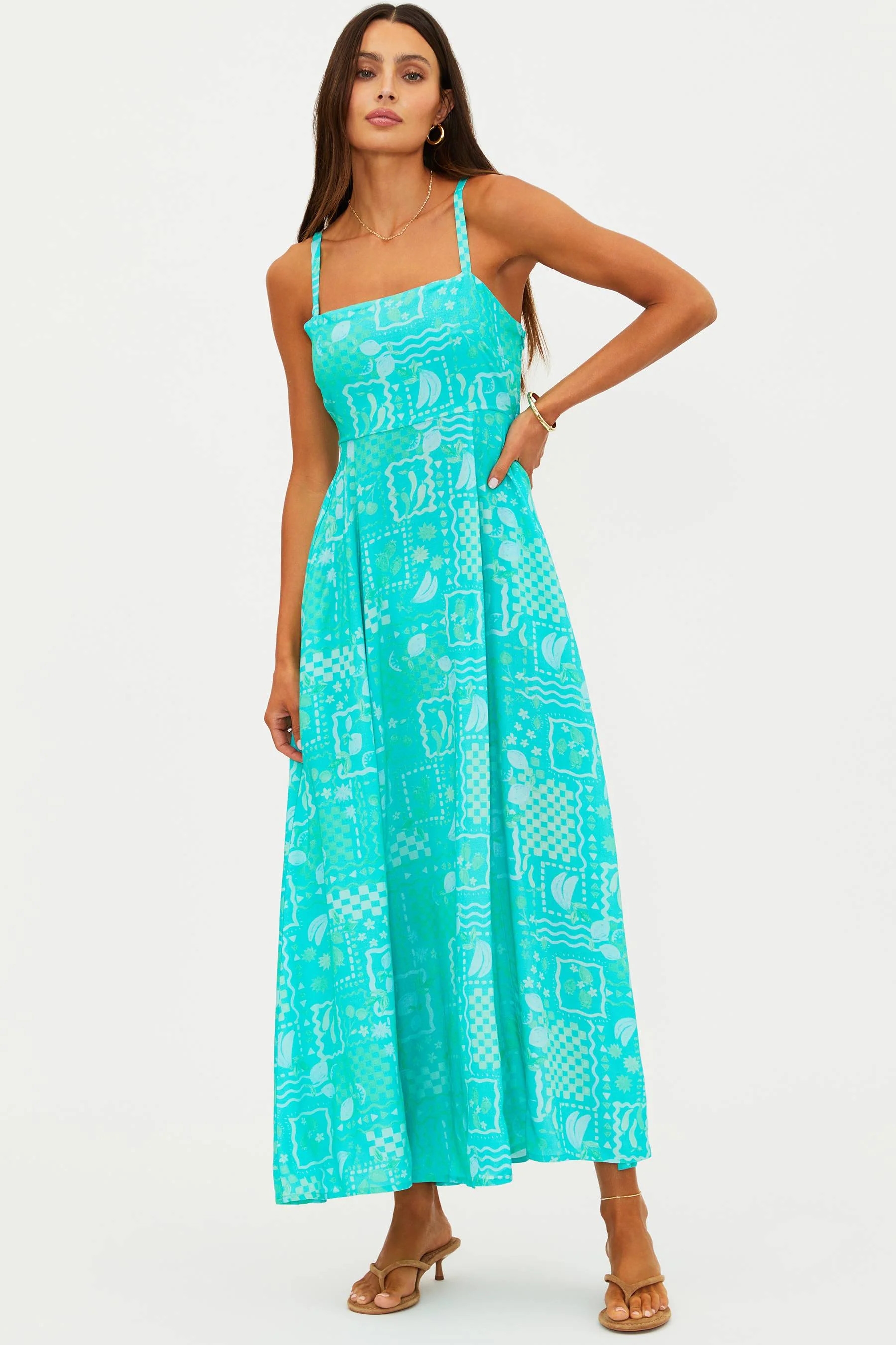 Rianne Dress Aqua Haze | Turquoise Fruit Print Maxi Dress | Beach Riot | Beach Riot