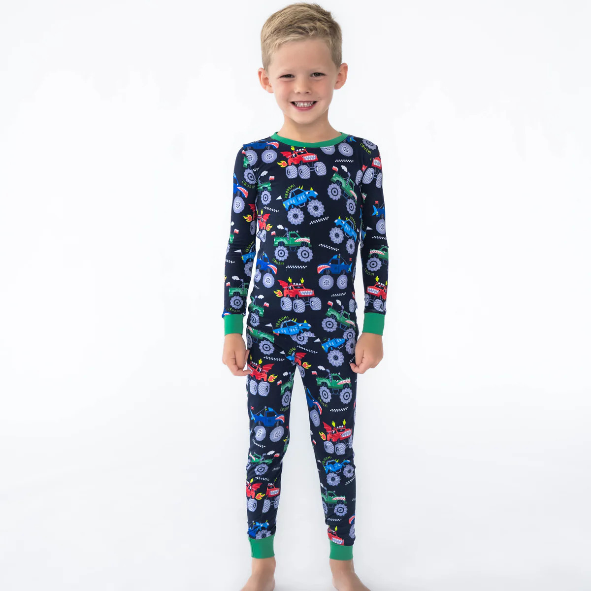 Monster Truck Madness Two-Piece Pajama Set | Little Sleepies