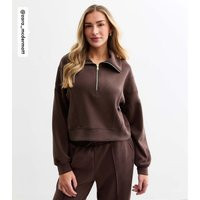 Women's by Zara McDermott Brown Scuba Quarter Zip Jumper Rise New Look | New Look (UK)