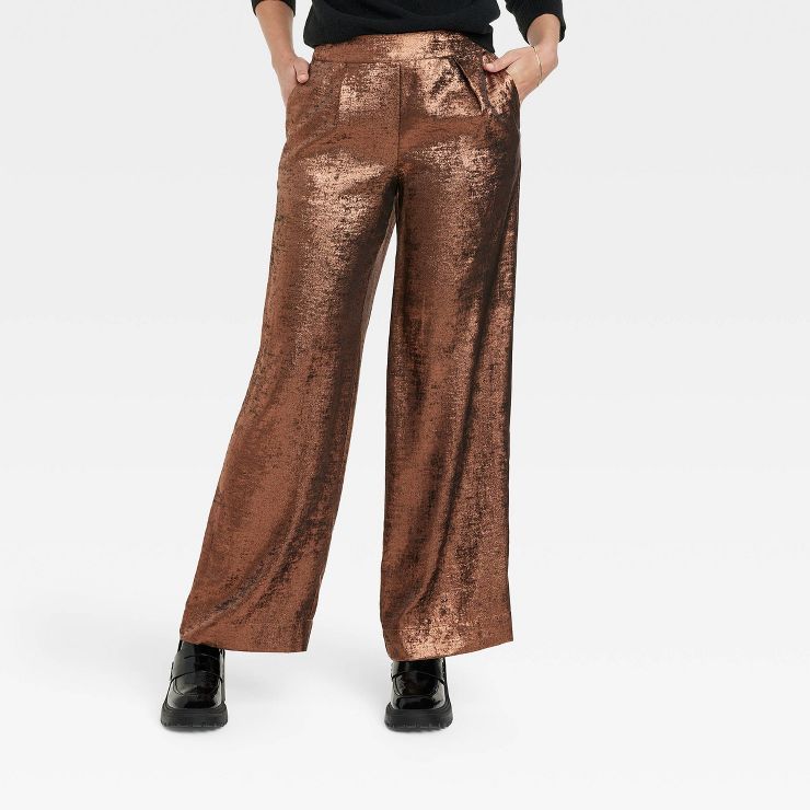 Women&#39;s High-Rise Metallic Wide Leg Pants - A New Day&#8482; Copper XL | Target