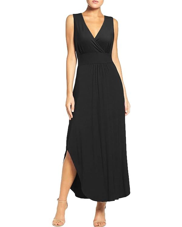 WOOSEA Women Sleeveless Deep V Neck Pocket Loose Long Dress Split Maxi Casual Dresses | Amazon (US)